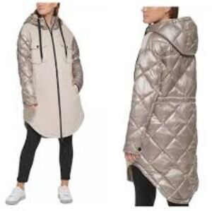 CK JEANS Mixed Media Puffer Long Jacket/Coat